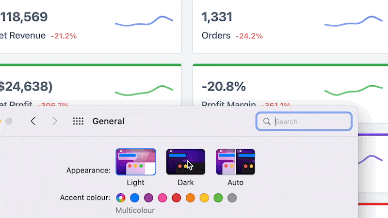 FoodBevBiz system dark mode