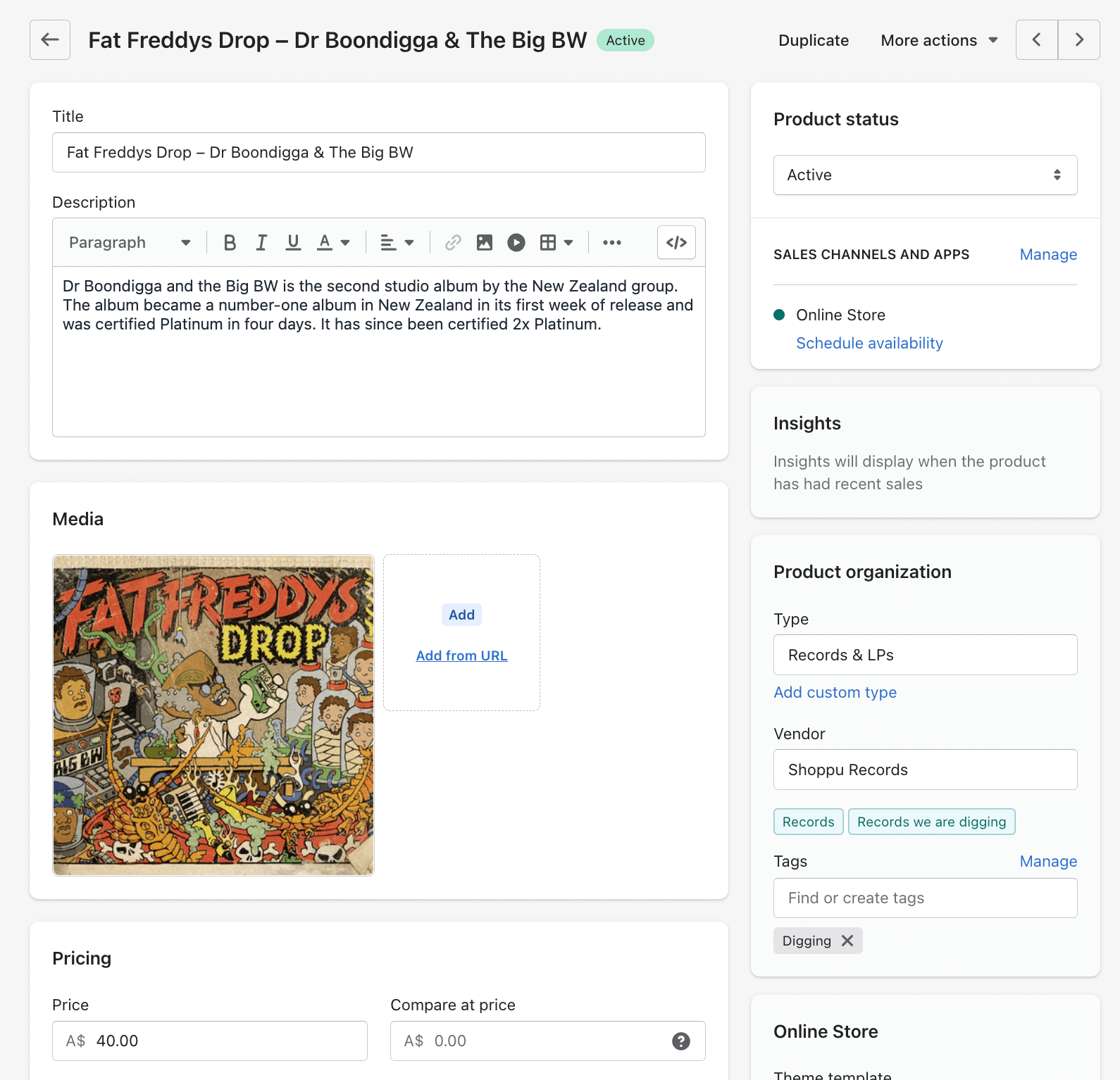 Shopify product listing admin