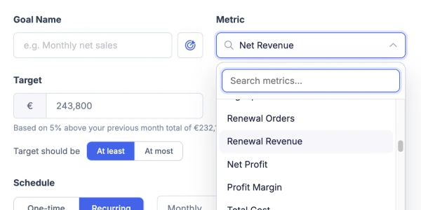 Setting a FoodBevBiz goal on a custom metric or segment